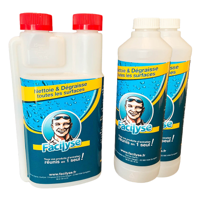 Facilyse Universe, la bouteille avec doseur intégré et deux bouteilles en plus